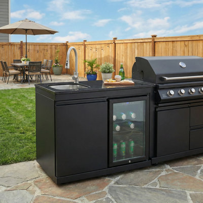 Barbecue au gaz extérieur avec 6 brûleurs, barbecue en acier inoxydable avec évier et réfrigérateur, argent