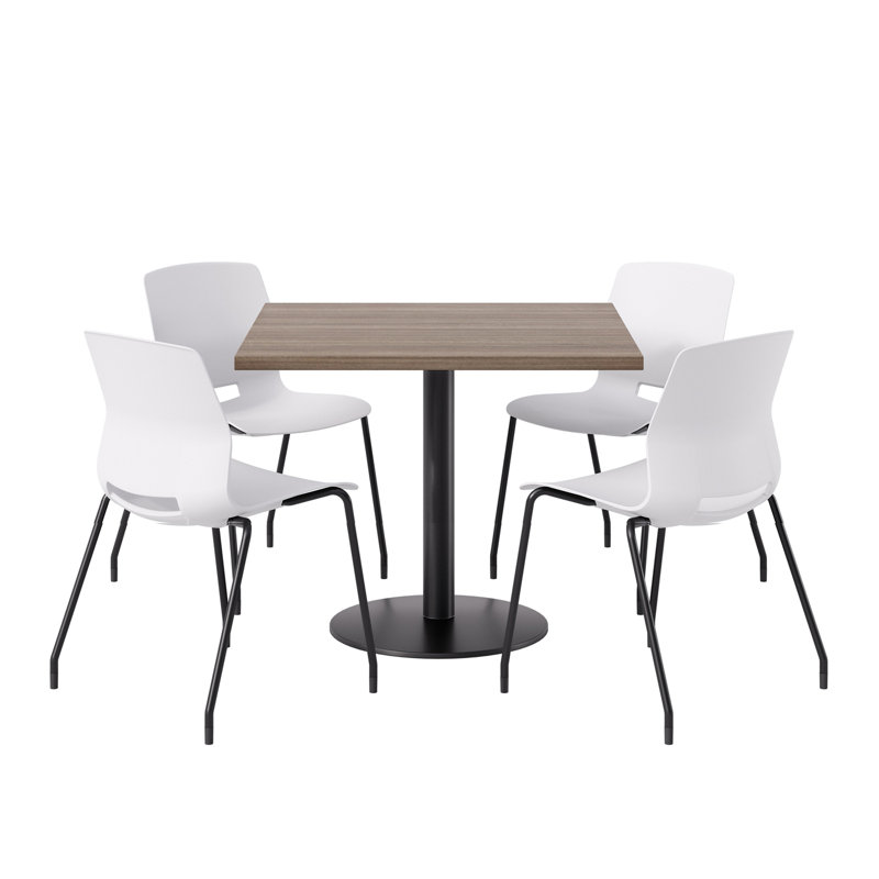 Ensemble repas pour 4 personnes à hauteur de bar, Blanc / noir, Teck studio, 29" H x 42" L x 42" W
