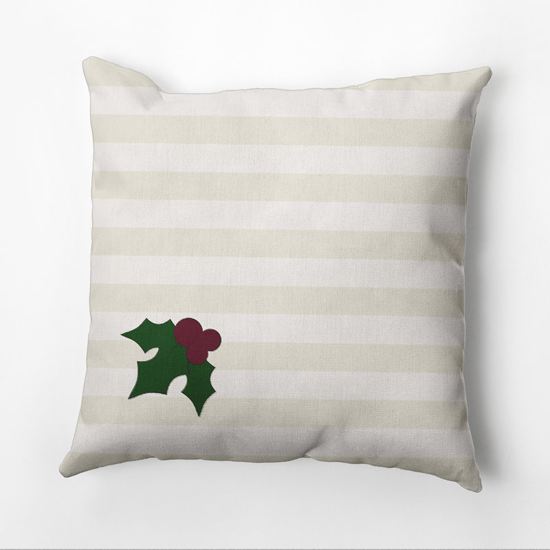 Housse de coussin décoratif carrée à motif de Noël Holly, H 16 po x l 16 po
