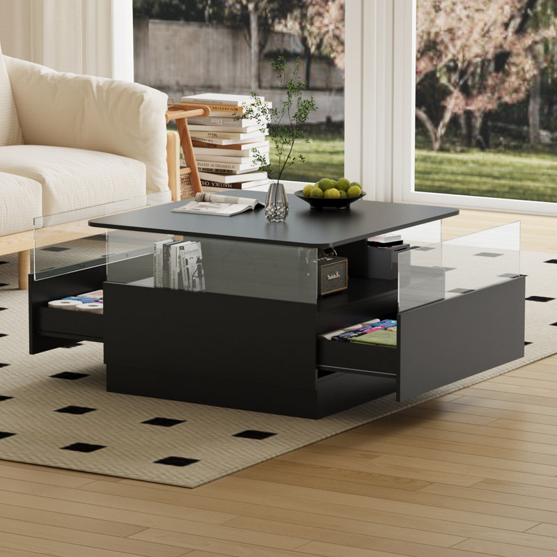 Pedestal Coffee Table with Storage, Black