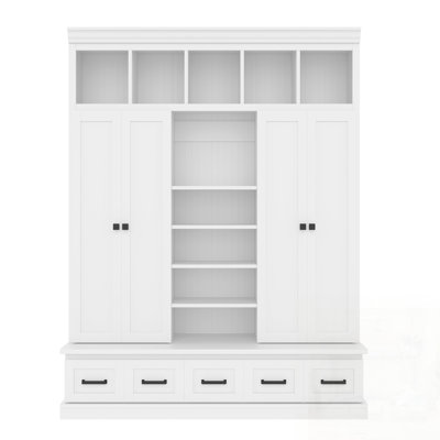 Hall Tree with Bench, 5 Cubbies, 4 Doors, and 5 Drawers for Organized Entryway Storage