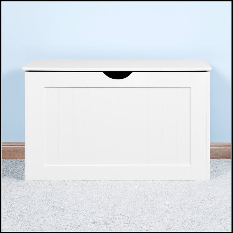 White Lift Top Entryway Storage Cabinet with 2 Safety Hinges, Wooden Toy Box for Organized and Safe Storage