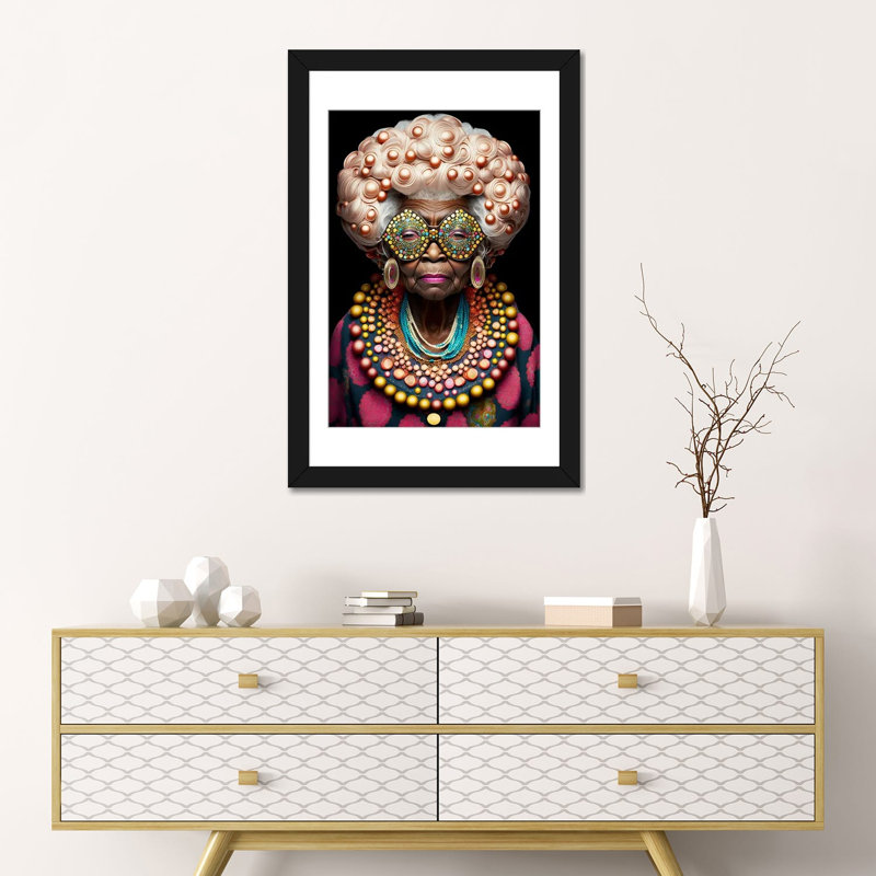 Afrofuturist Grandma I, Black Open Corner Frame Paper, 24" H x 16" W x 1" D
