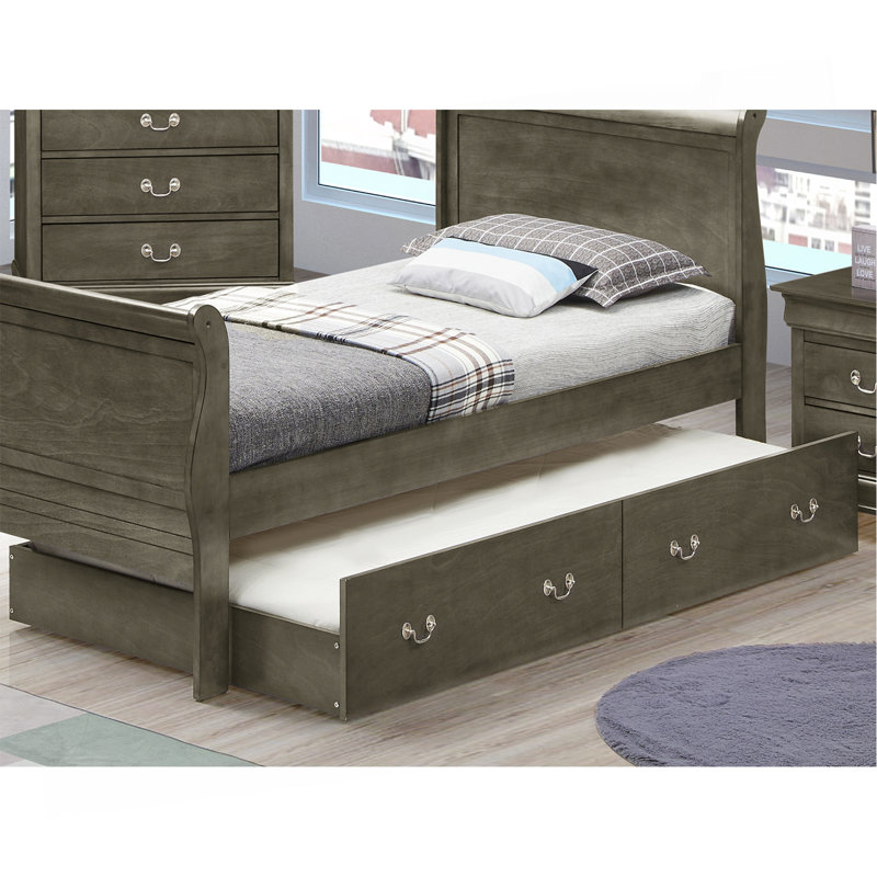 Charmant lit simple gris avec rangement, Gris, Lit simple