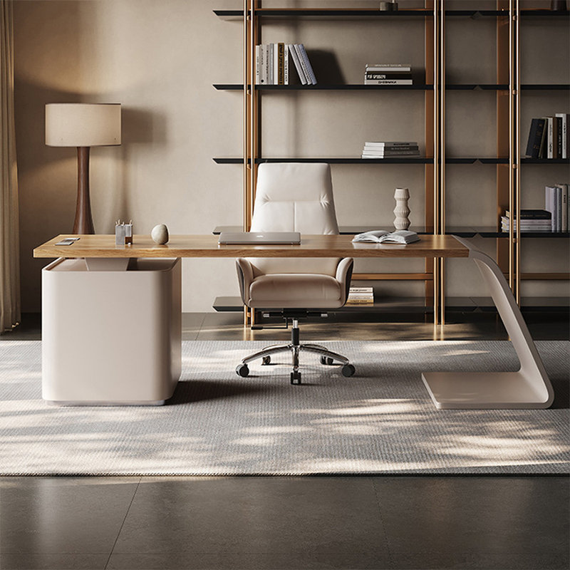 Brown Rectangular Manufactured with 3 drawers desk, Right Hand Return, 29.53" H x 70.87" W x 27.56" D