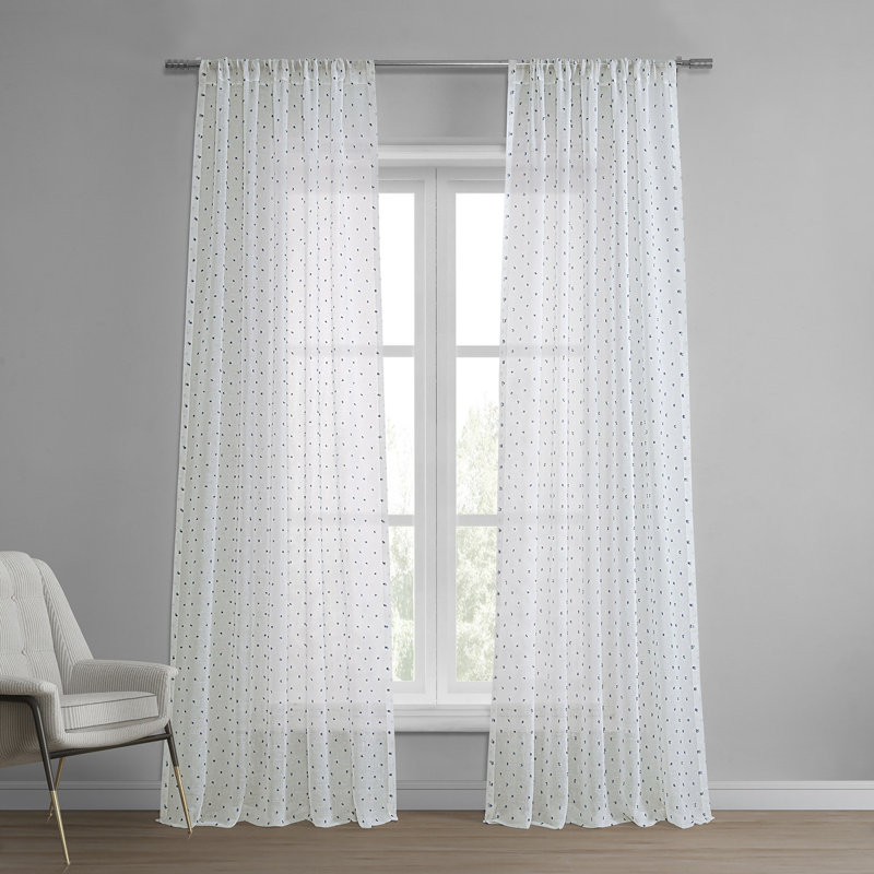 Denholme Faux Linen Sheer Curtains for Bedroom, Living Room Curtains for Large Window Single Panel Drape, 50"  W x  108" H