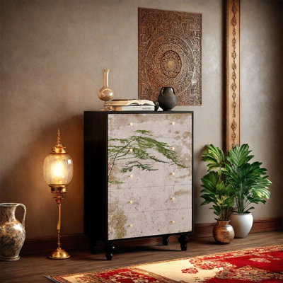 Solid Pine Five Drawer Decorative Cabinet