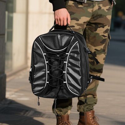 Sac de queue de moto, sac de siège arrière extensible de 22 à 34 litres avec housse de pluie imperméable, sac à dos de sport pour sac à dos avec sangles, poche et cordon élastique, noir