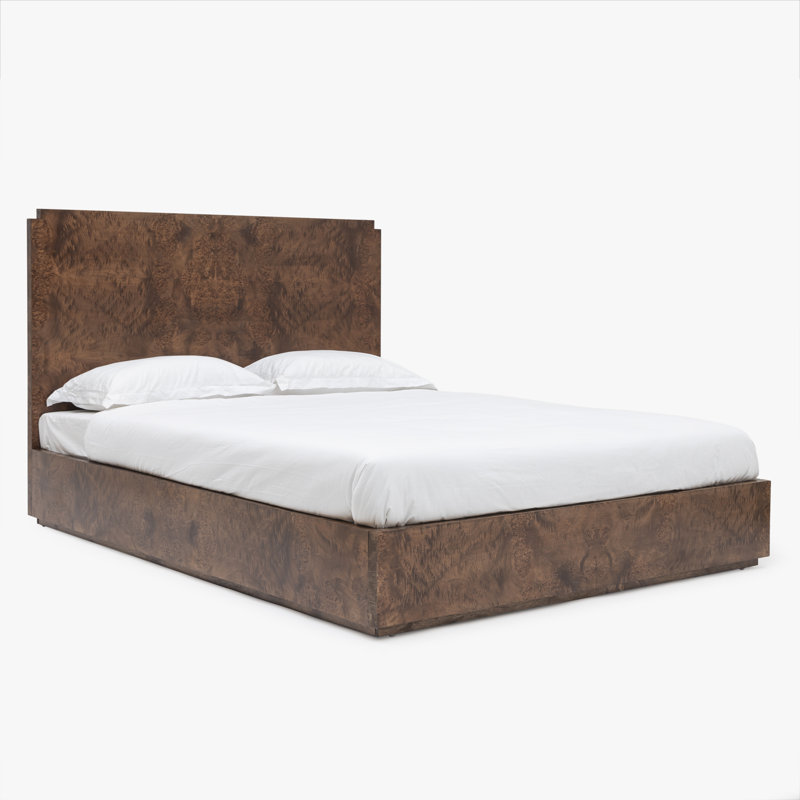 King Queen Burl Oak Veneers Brown Wooden Platform Bed, King, Dark Burl