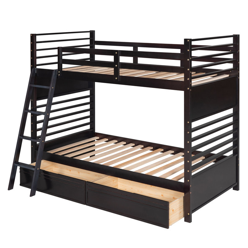 Lit superposé en bois avec deux tiroirs, Espresso