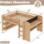 Lit mezzanine double en bois massif avec rangement, bureau et tableau noir pour une chambre à coucher ludique.