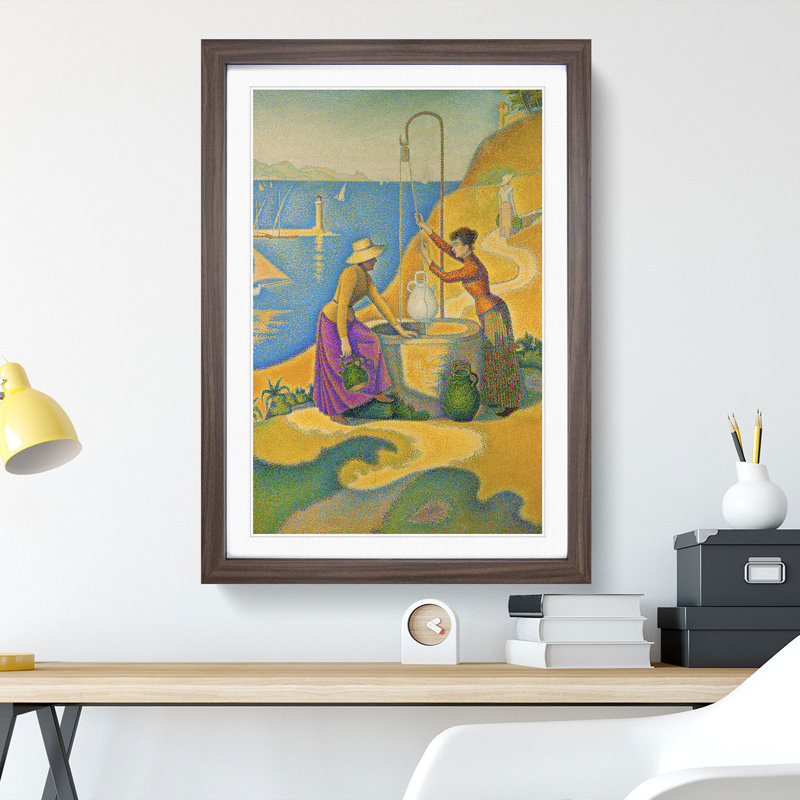 Women at the Well by Paul Signac - Picture Frame Painting, Walnut Framed, 65cm H x 48cm W x 2cm D