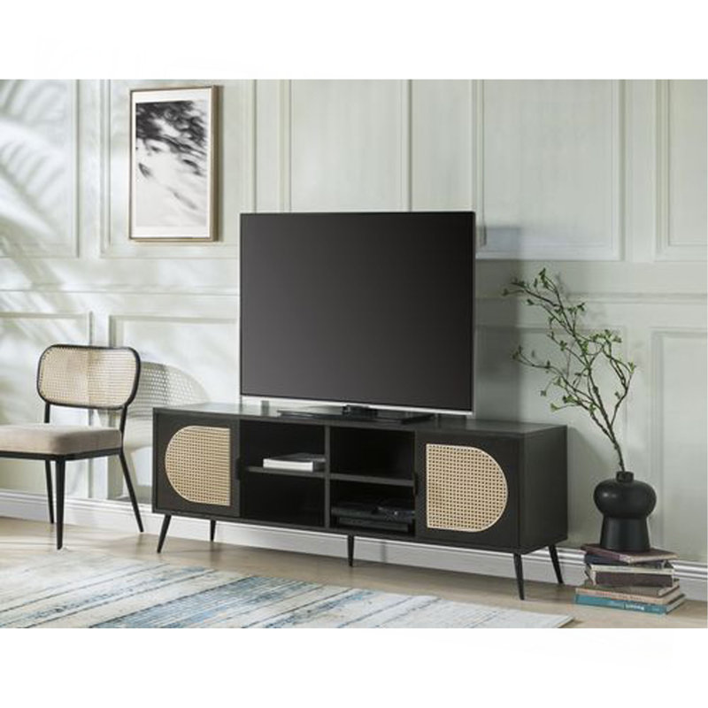 Charmant meuble télé avec insert en rotin élégant et rangement polyvalent