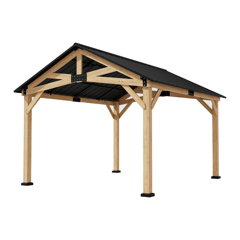 11 x 13 ft Cedar Wood Hardtop Gazebo with Gable Roof, Heavy-Duty Outdoor Pavilion for Patio, Garden & Backyard
