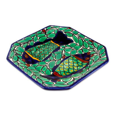 NOVICA Handmade Fish Fiesta Ceramic Platter (Small)