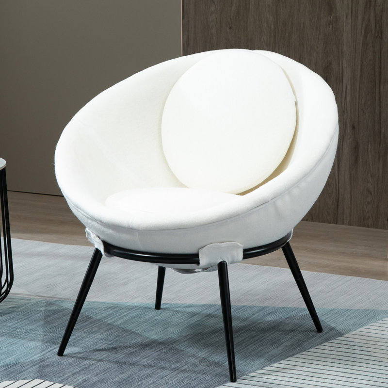 Vintage Upholstered Cup Accent Chair, White 100% Polyester