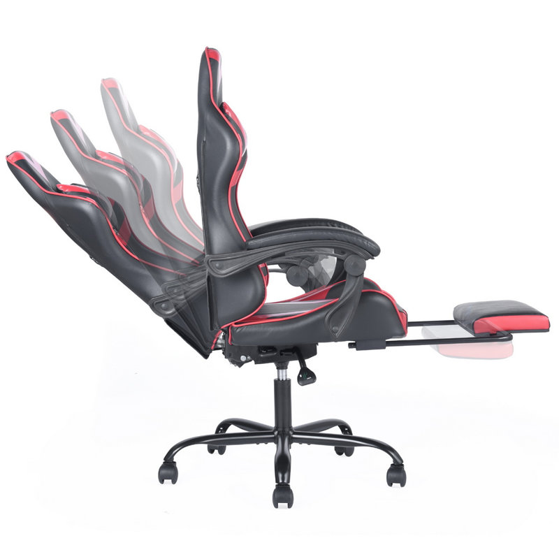 Ebern Designs Brode Adjustable Ergonomic Swiveling PC & Racing Game Chair with Footrest in Black/Red