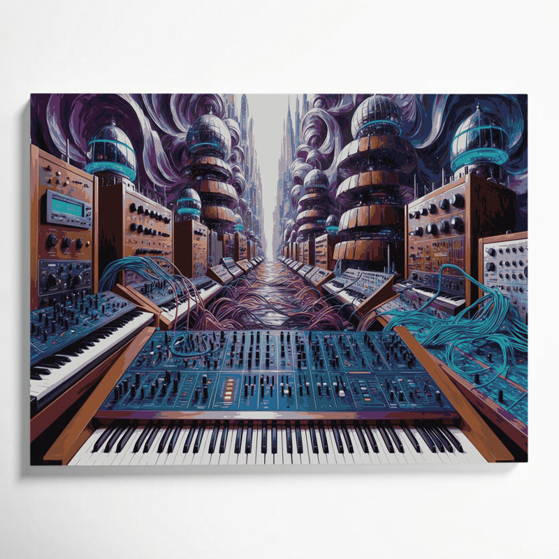 Reproduction musicale, toile mauve, art mural, H 20 po x l 24 po