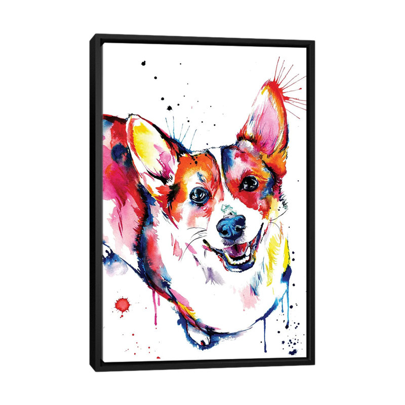 «Corgi», impression sur toile, H 26 po x l 18 po x P 1,5 po, Toile avec cadre noir