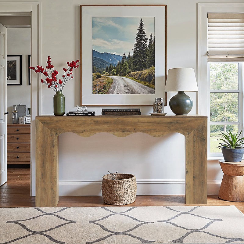 160 cm Console Table with Wavy Design, Brown