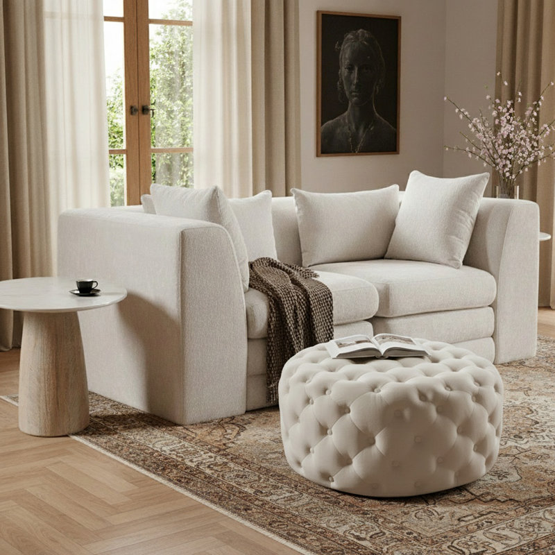 Repose-pieds rond 36 po Plattsburgh, Velours crème