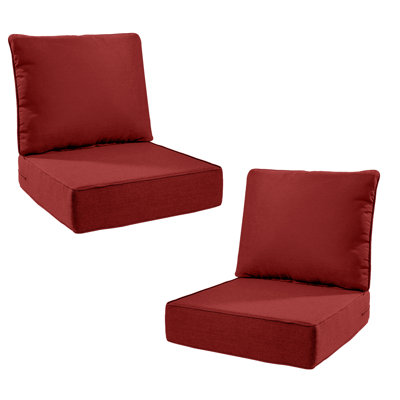 Coussins de chaise d'extérieur, coussins de patio à assise profonde en mousse haute densité 24 po x 23 po avec tissu en oléfine et housse à fermeture à glissière amovible, ensemble de 2 coussins de remplacement pour mobilier d'extérieur