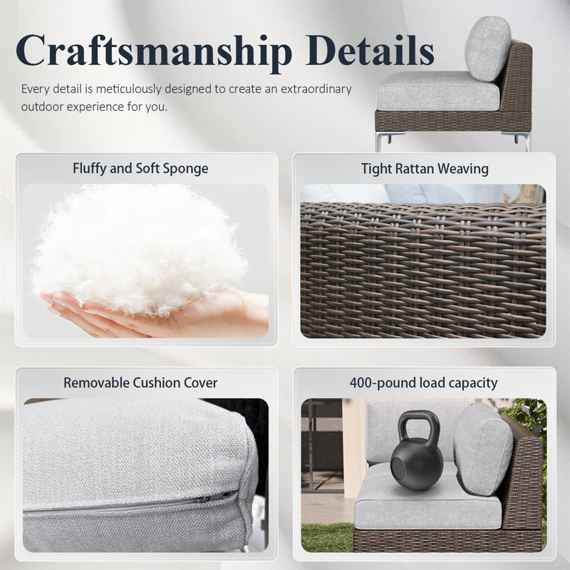  10-piece Wicker Rattan Patio Furniture Set, Deep Seating Outdoor Modular Sectional Sofa Conversation Set With Thick Cushions For Lawn, Garden