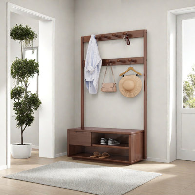 Multi-Hook Coat Rack with Storage Drawers
