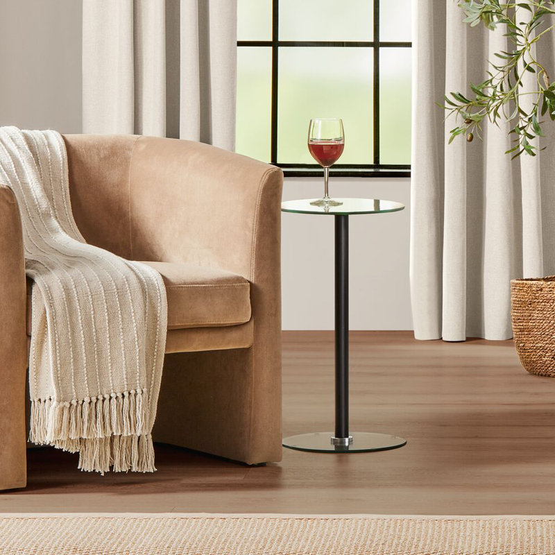 iDesign Round Pedestal Drink Table for Small Spaces, Black