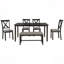 Ensemble de 6 tables de salle à manger en bois, 4 chaises en tissu et banc-964349921