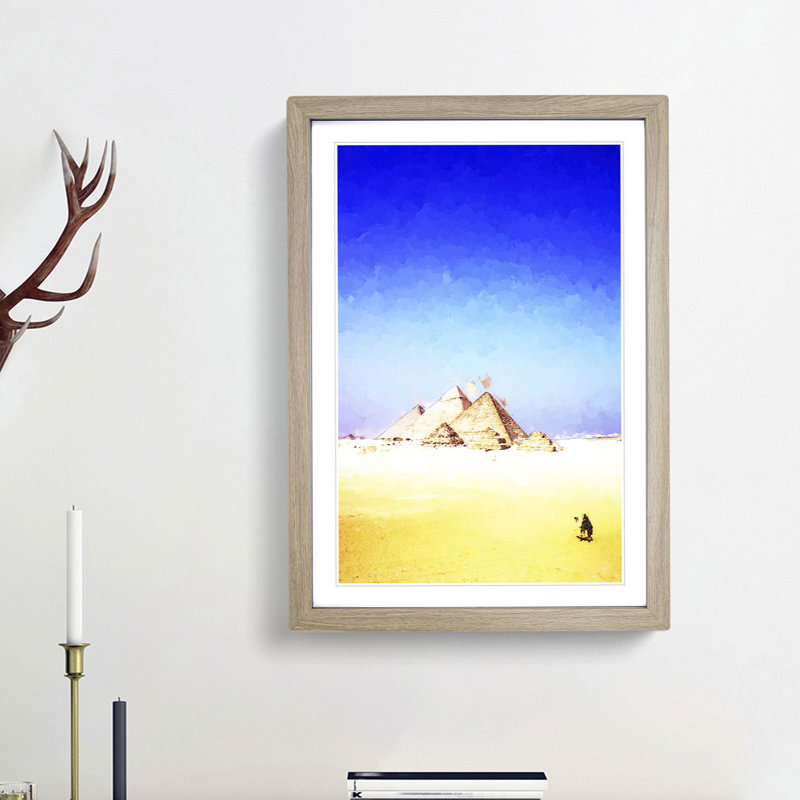 Camel by the Pyramids of Giza in Abstract - Picture Frame Graphic Art Print, Oak Framed, 65cm H x 48cm W x 2cm D