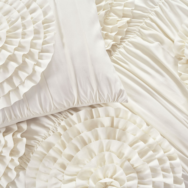 Ivory Microfiber Floral 3-Piece Comforter Set