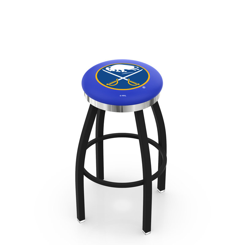 NHL 25" Swivel Bar Stool with Cushion, Black Wrinkle, Chrome, Buffalo Sabres