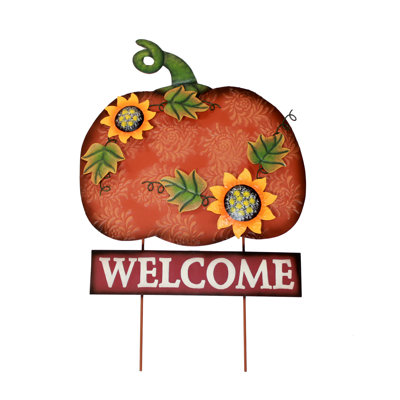 Piquet de bienvenue en métal 28 po avec tournesols, feuilles et vrilles en métal
