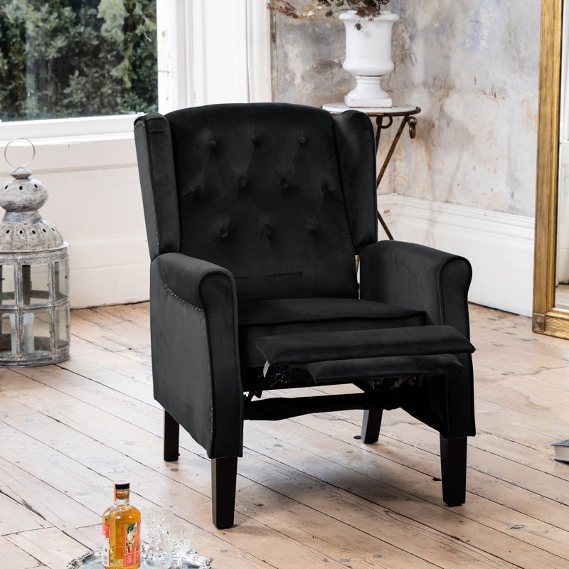 Ailith 70cm Wide Velvet Wing Chair Recliner, Black
