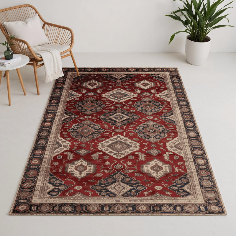 Tapis d'intérieur et d'extérieur noir Persian, Rectangle 5 pi x 7 pi