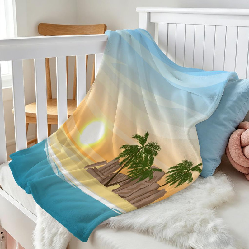 Jeté en flanelle de polaire bleu ultra doux, imprimé tropical simple, Jeté 30 po x 40 po