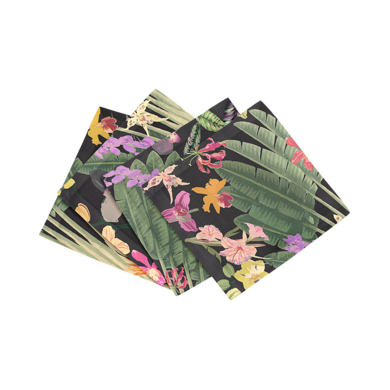 Serviettes de table fantaisie en satin de coton tropical, Noir