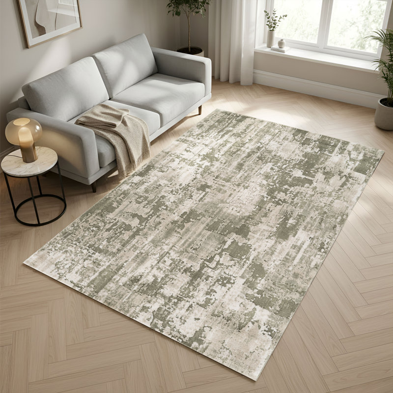 Andrew Green & Beige Abstract High-Low Modern Rug, 7'10" x 10'1", Green/Beige