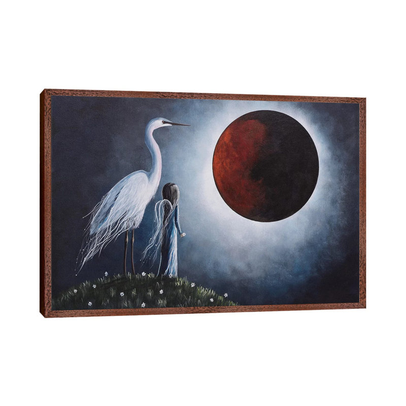 Night with the Great Egret 1 Piece Wall Art on Canvas, 66.04 cm H x 45.72 cm W, Classic Brown Wood Framed