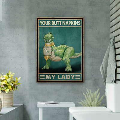 Dinosaur - Your Napkins, My Lady Gallery Wrapped Canvas - Bath And Laundry Animal Illustration Decor, Green And Blue Bathroom Decor