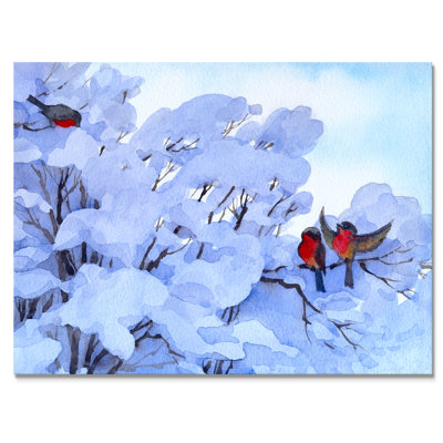 «Winter Scene Bullfinch Sitting II», reproduction d'art sur toile