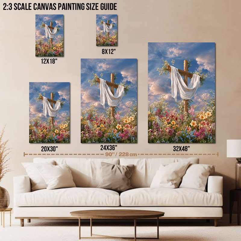 Impression sur toile Timuba grande Pâques - croix de printemps et fleurs, décoration murale, œuvre d'art religieuse pour la maison, reproduction sur toile tendue avec cadre en pin, 36 po x 48 po