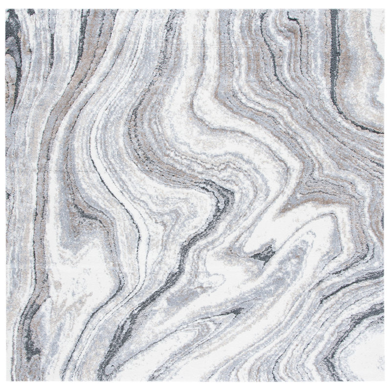Tapis gris / ivoire / taupe Makenna, Carré 6 pi 7 po