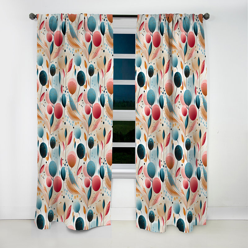 Motif floral de couleur pastel botanique - Rideau floral - Rideau floral occultant en velours - 1 panneau, L 52 po x L 90 po