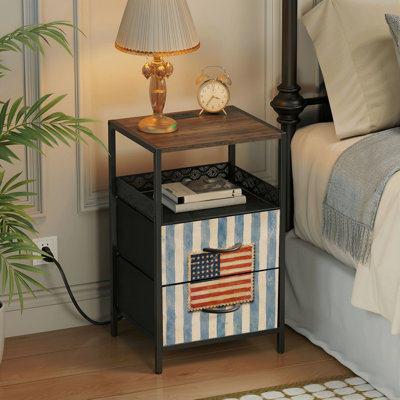 Table de chevet 2 tiroirs avec station de charge, table de chevet pour chambre avec ports USB et amp; Table de chevet noire Outlet