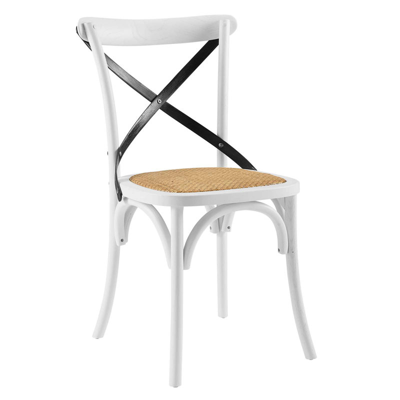White and Black Elm Wood Cross Back Side Chair Set