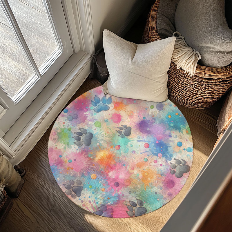 Tapis tressé Paw Print, Rond 5 pi