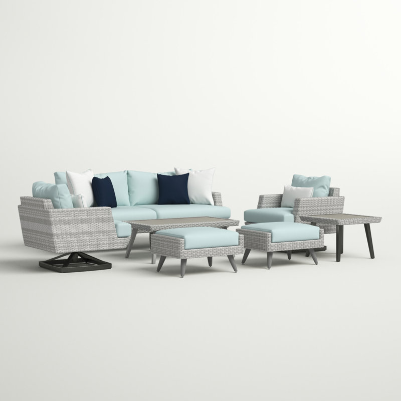 Ehrenfried 5 - Person Patio Conversation Set with Sunbrella® Cushions, Canvas Spa Sunbrella® Canvas