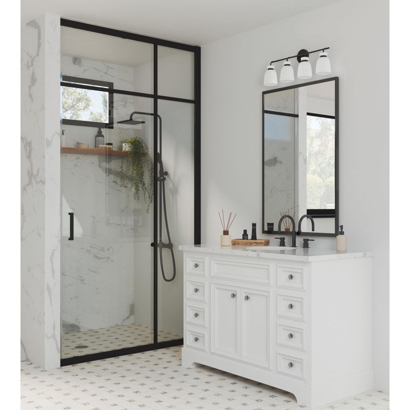 Lexie Matte Black 4-Light Vanity Fixture with Opal Glass Shades